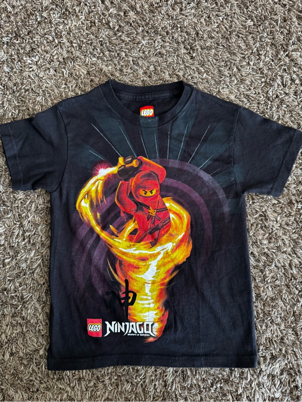Lego Ninjago Black Tee with Red Ninja and Yellow Flame Graphic